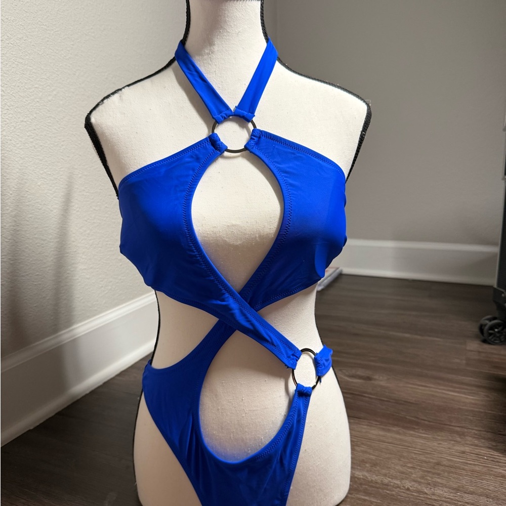 Fashion Nova Blue Cut-Out One Piece Swimsuit
